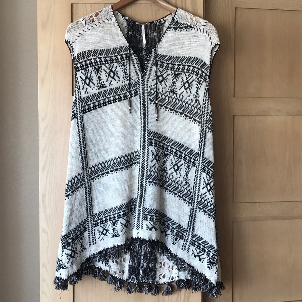 Free People Long Boho Fringed Sweater Vest Small